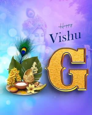Vishu festival greeting with Krishna and traditional elements