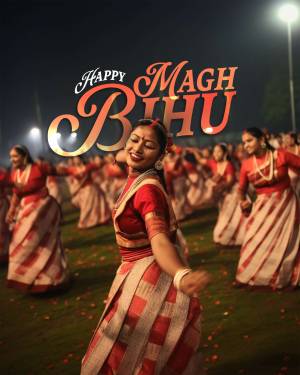 Women celebrating Magh Bihu with traditional dance