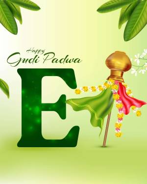 Gudi Padwa festive greeting with a Gudi and the letter E