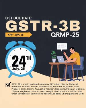 Reminder graphic for GSTR-3B return filing due date with a clock and a person working on a laptop.