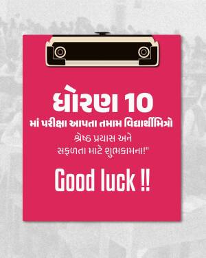 Clipboard with a message wishing good luck to class 10 students