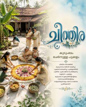 A family in Kerala preparing a traditional Pookalam floral carpet for Onam festival