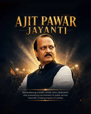 Portrait of Indian politician Ajit Pawar with golden text Ajit Pawar Jayanti