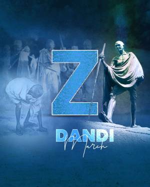 Poster for the Zee5 series 'Dandi March' featuring Mahatma Gandhi and marchers.