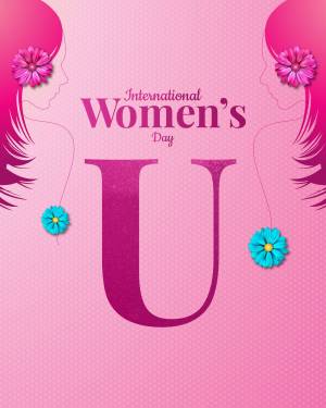 International Women's Day graphic with female profiles and a large letter U