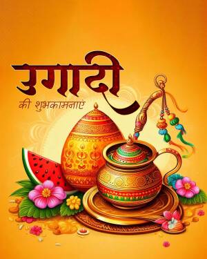 Ugadi festival greeting with traditional elements