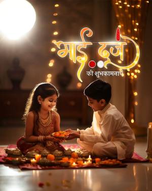 A brother and sister celebrating Bhai Dooj with traditional rituals.