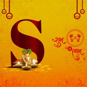 Letter S with Dussehra decorations and traditional elements