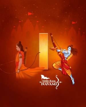 Illustration depicting Lord Rama with a bow and arrow, celebrating Shri Ram Navami.