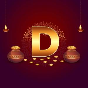 Golden letter 'D' with Diwali decorations