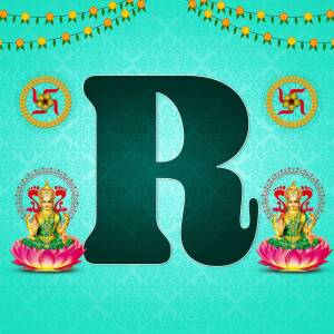 Letter R with Diwali decorations and Goddess Lakshmi