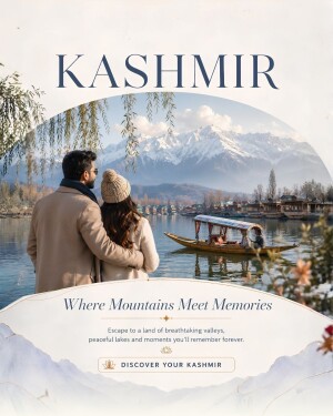A couple overlooking Dal Lake in Kashmir with snowy mountains in the background