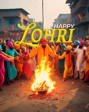 People celebrating Lohri festival around a bonfire