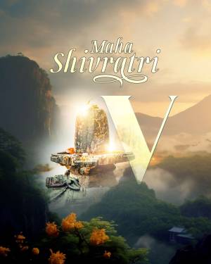 Image depicting a Shiva Lingam with a scenic mountain backdrop for Maha Shivratri