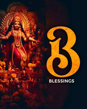 Image of Goddess Durga with the number 3 and the word 'Blessings'