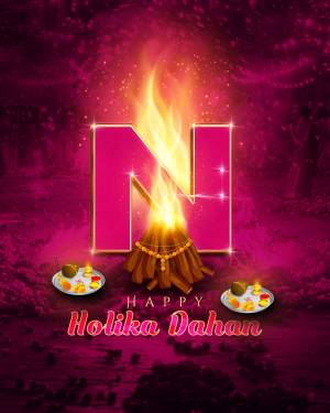 Holika Dahan celebration with a glowing 'N' symbol