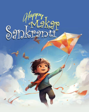 Illustration of a boy flying a kite for Makar Sankranti