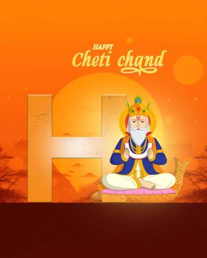 Illustration of Lord Jhulelal with the letter 'H' for Cheti Chand