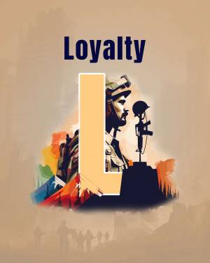 Image depicting loyalty and sacrifice with a soldier's portrait and military symbols.