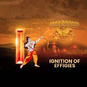 Illustration of Lord Rama drawing his bow with multiple heads of Ravana in the background