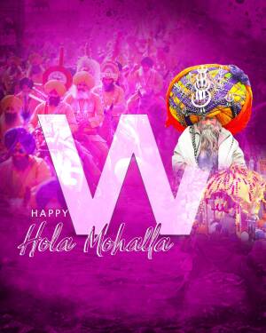 Image depicting a festive Hola Mohalla celebration with a large 'W' and traditional Sikh attire.