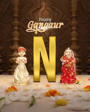 Gangaur festival greeting with dolls and the letter N