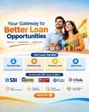 A professional couple looking at loan opportunities, showcasing banking services like personal, business, property, and home loans.