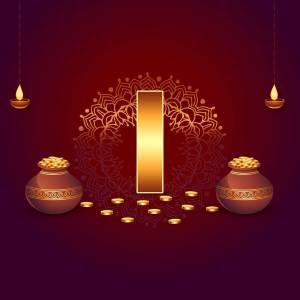 Golden letter 'I' with Diwali decorations