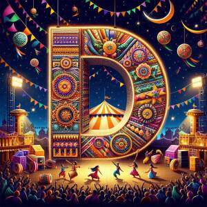 A vibrant and ornate letter 'D' illuminated with Diwali lights and decorations, depicting a festive celebration.