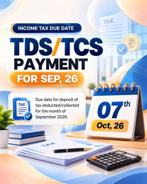 Calendar showing October 7th as the due date for TDS and TCS tax payments for September 2026