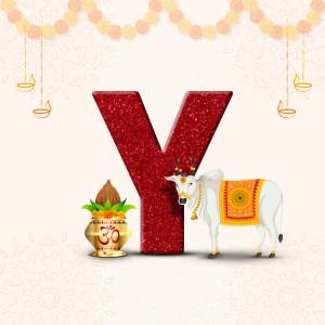 Letter Y with a cow and traditional Indian elements