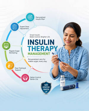 A smiling woman managing her diabetes with insulin therapy tools and professional guidance
