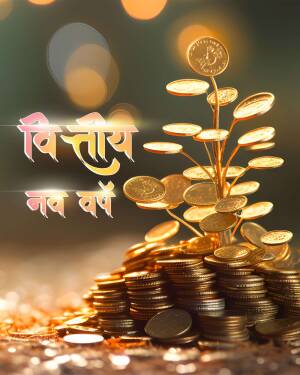 Golden coins arranged as a tree with text in Hindi