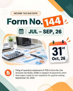 Infographic showing income tax form 144 filing due date of October 31, 2026