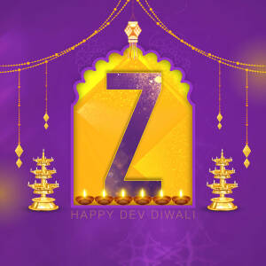 Golden number 7 with Diwali lamps and decorations