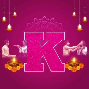 Karwa Chauth celebration with a large letter 'K' and a couple