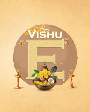 Vishu festival greeting with traditional elements
