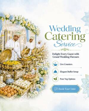 Professional wedding catering service with a buffet setup and servers