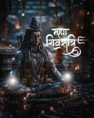 Lord Shiva in meditative pose with Maha Shivaratri greetings