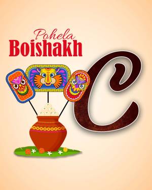 Pohela Boishakh festive graphic with traditional masks and Bengali calligraphy