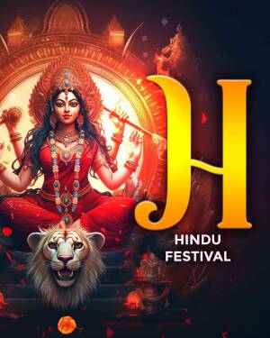 Image of Goddess Durga with a large golden 'H' and text 'Hindu Festival'