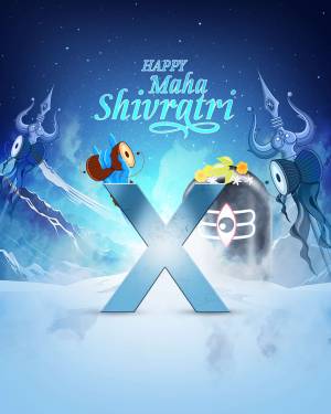 Maha Shivratri greeting with Lord Shiva elements and a large letter X