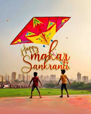 Two boys flying a kite during Makar Sankranti festival