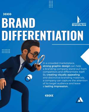 Image depicting a man with a magnifying glass examining branding elements, illustrating brand differentiation.