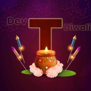 Diwali greeting card with the letter 'T' and festive decorations