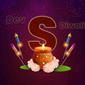 Diwali greeting card with the letter 'S' and a lit diya