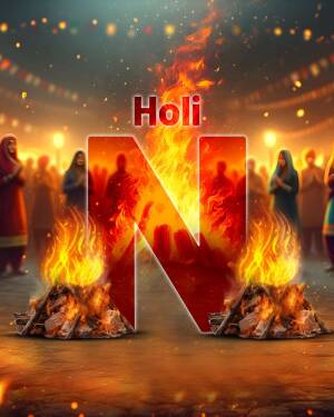 Netflix 'N' logo engulfed in flames with people celebrating Holi in the background