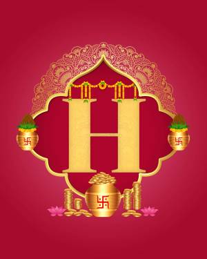 Golden letter 'H' with traditional Hindu New Year decorations