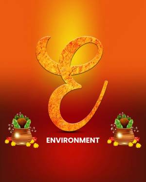 Letter E with floral decorations and the word 'Environment'