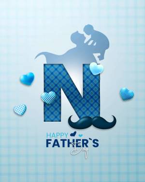 Father's Day greeting with silhouette of a father and child and a large letter 'N'